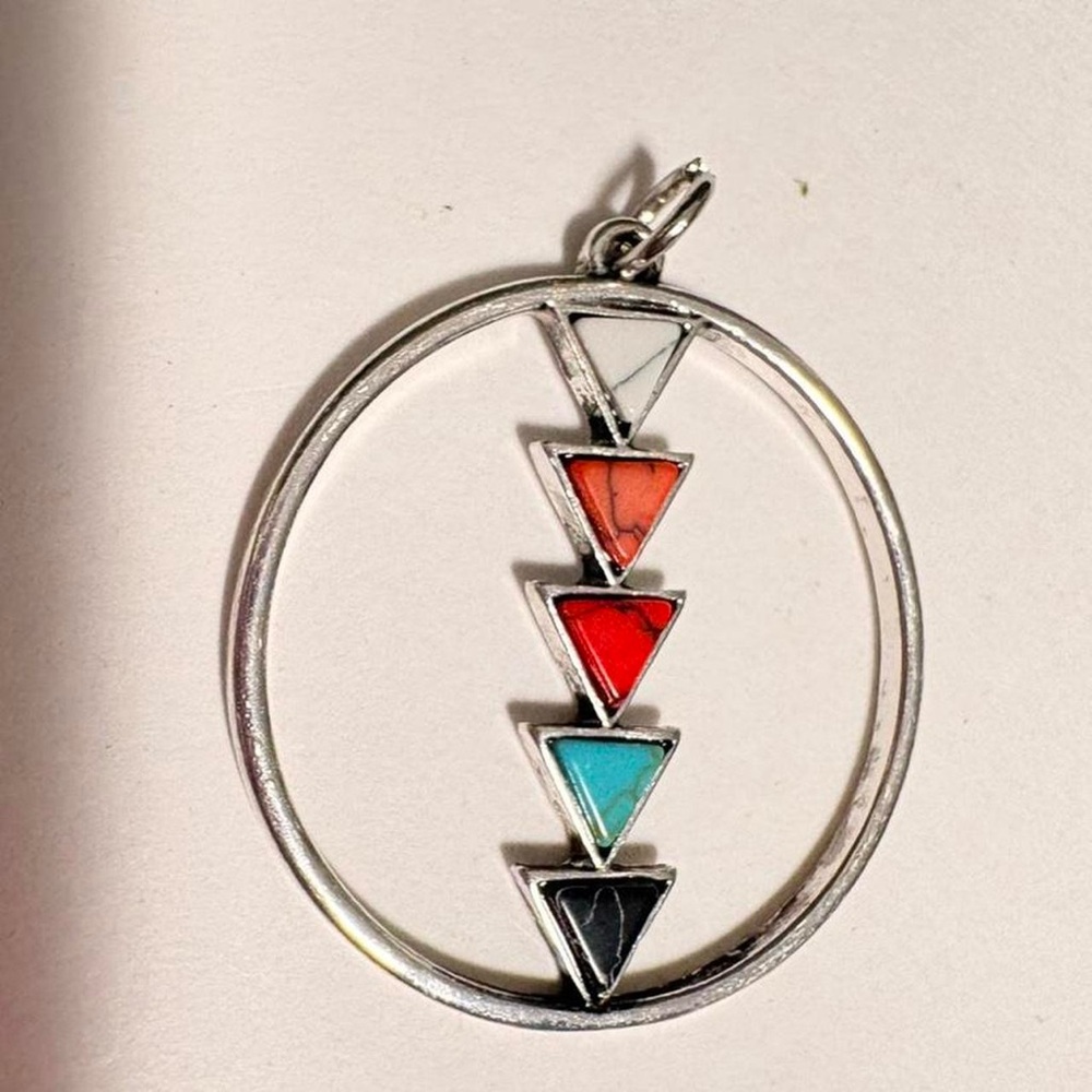Chic Silver tone Necklace pendant with Multicolor Triangle Accents - Picture 2 of 4